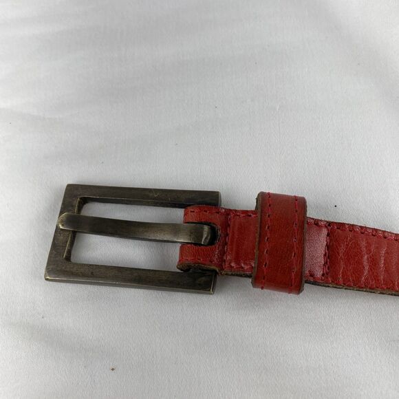 Johnny Farah Womens Skinny Belt M Medium Red Leather Brass Buckle - Picture 5 of 7